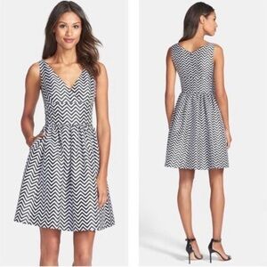 Halogen Stylish Black and White Chevron Dress